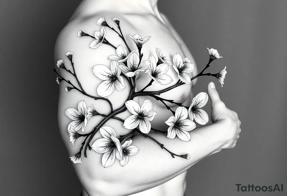 delicate cherry blossoms swirling in spring breeze with petals tattoo idea
