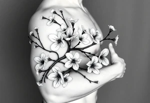 delicate cherry blossoms swirling in spring breeze with petals tattoo idea