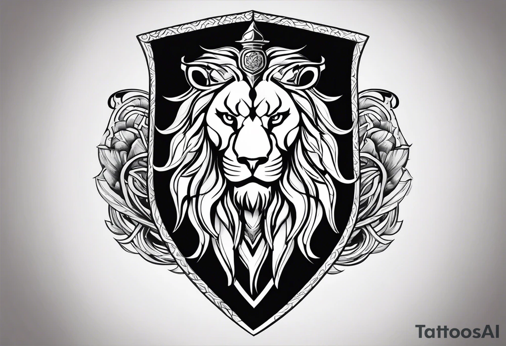 Valhalla shield sword lion dragon tattoo idea