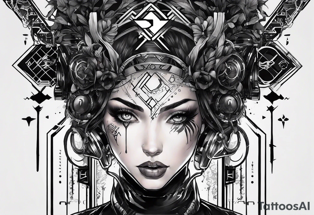 I need a tattoo design that prominently features the letters X and I while incorporating cyberpunk elements. The tattoo will be placed on the wrist. tattoo idea