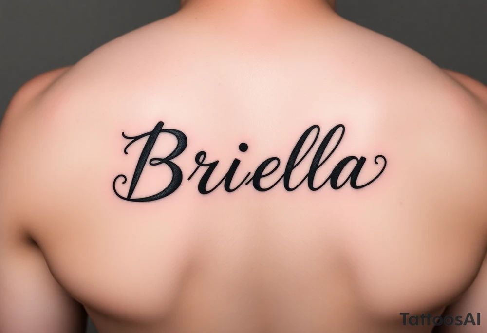"Briella" in gothic yet feminine font on thumb tattoo idea