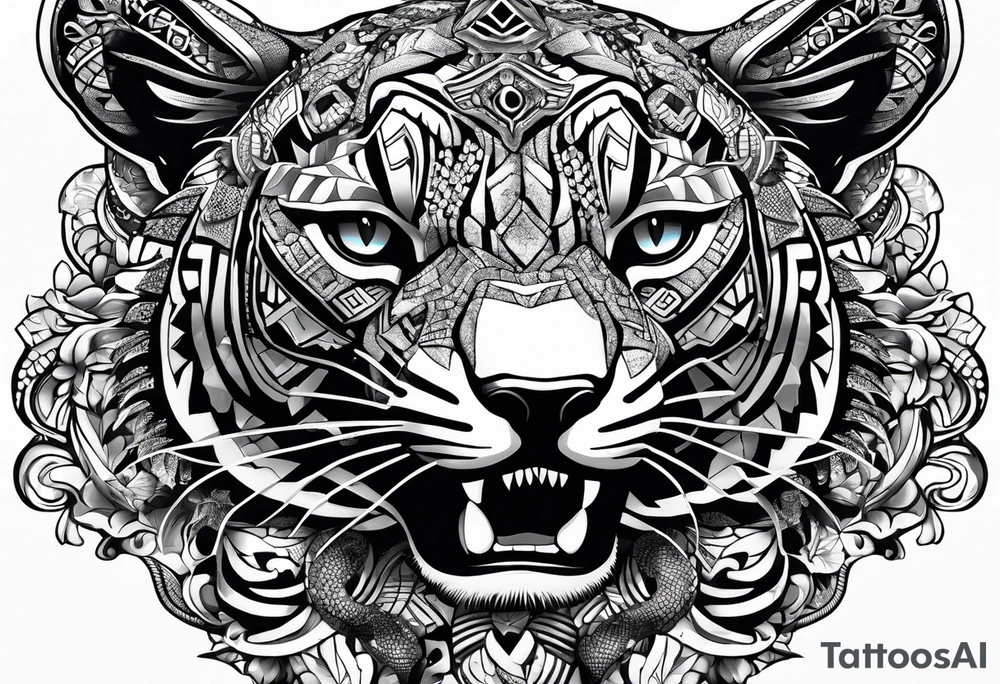 aztec black jaguar with snake tattoo idea