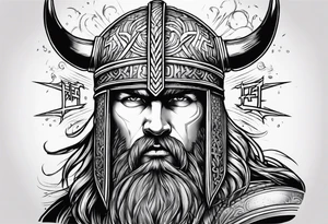 Lightning with the word tetellestai and a Viking helmet tattoo idea