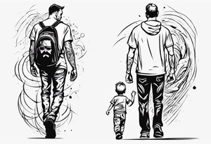 dad and son walks away contour tattoo idea