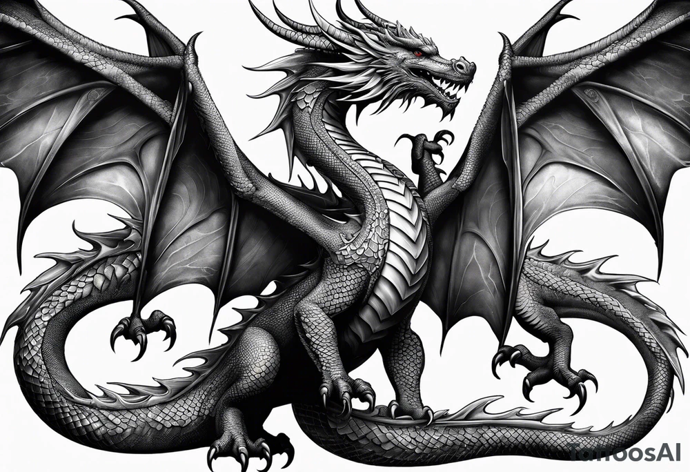 Family of five dragons, Mother dragon wings spread tattoo idea
