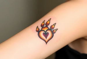 A lion paw imprint with golden highlights and the heart tattoo idea