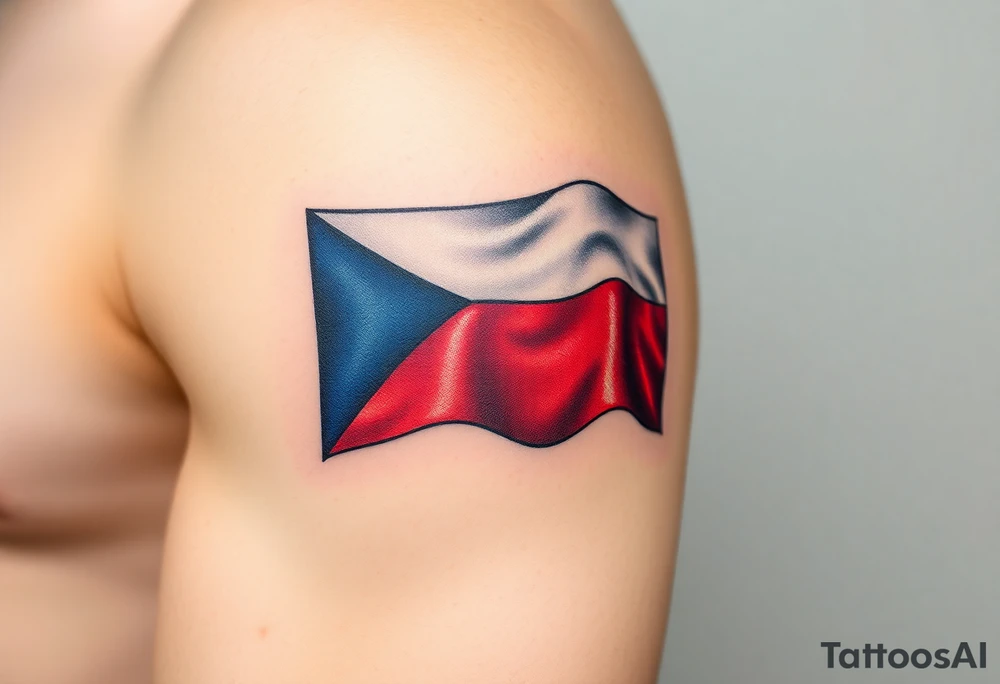 A waving Czech flag with realistic fabric texture tattoo idea