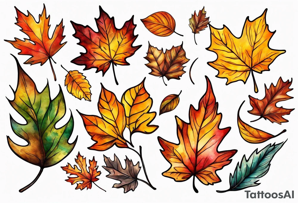 Autumn leaves falling and blowing in wind tattoo idea