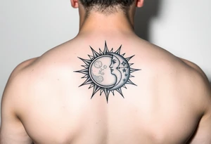 celestial sun and moon embrace with constellation patterns tattoo idea
