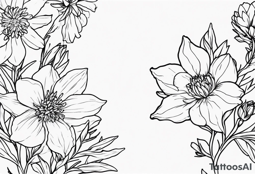 Larkspur and aster bouquet tattoo idea