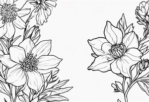 Larkspur and aster bouquet tattoo idea