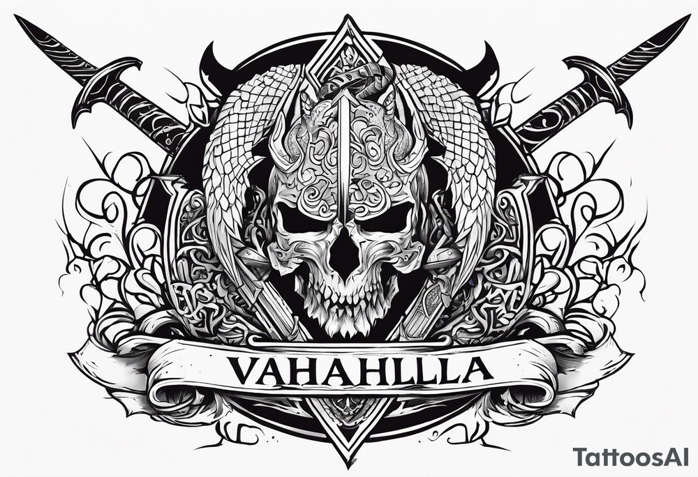 Valhalla death 
prayer sword dragon head axe tattoo idea