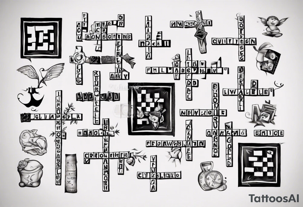 The words Maggie and Lucas in a crossword puzzle tattoo idea