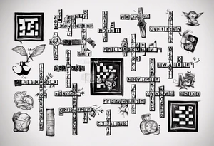 The words Maggie and Lucas in a crossword puzzle tattoo idea