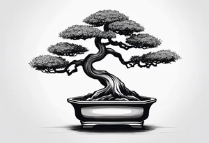 bonsai tree with one side that has more foliage than the other. Mean to fit under an arm on a rib cage. tattoo idea