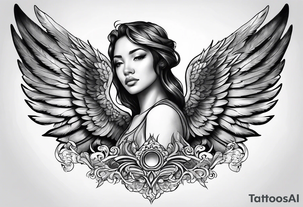 The word Glenn with angel Wings at the side tattoo idea