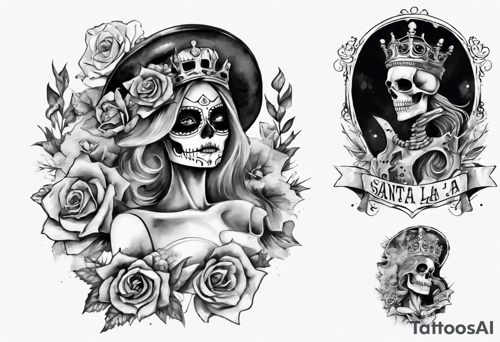 santa la muerta with money and crown
on the card tattoo idea