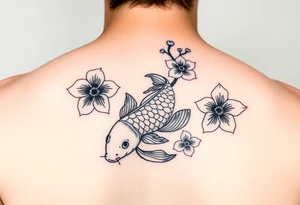 2004 in bold with small koi fish and Japanese blossoms tattoo idea