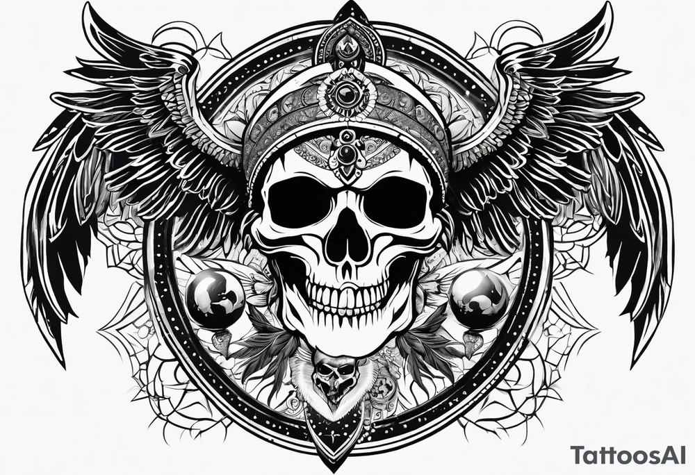 black kali, goddess pirate, alien, angel, pachamama, valkrye, warrior, flying, skull, lotus azul, wing, eagle, zenza resonance, stars, 5D, anahata chakra tattoo idea