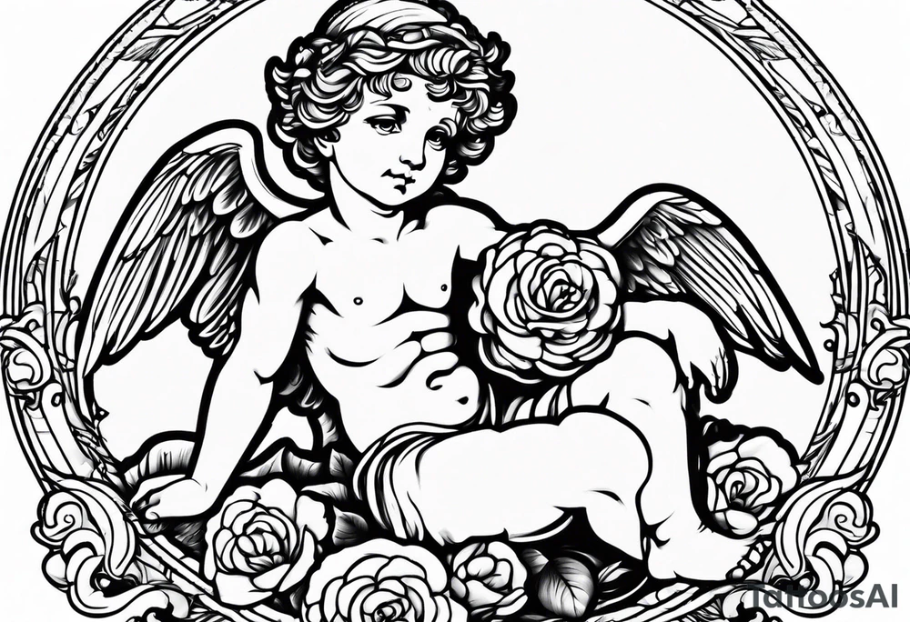 Cherub looking down tattoo idea