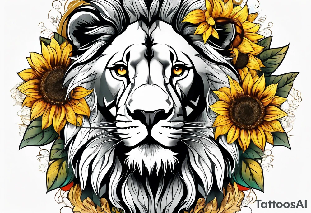 Lion top; sunflower bottom tattoo idea
