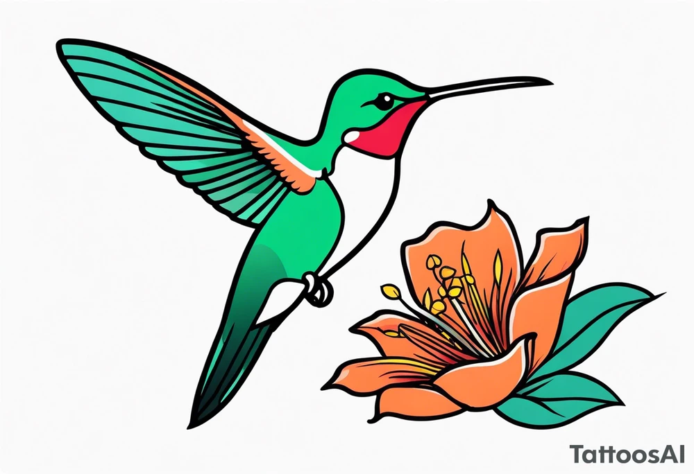 Humming bird and a single flower tattoo idea