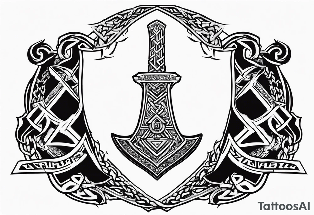 Valhalla sword shield axe Valknut chains tattoo idea