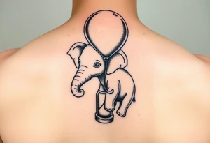 Baby elephant next to hour glass holding autism balloon tattoo idea