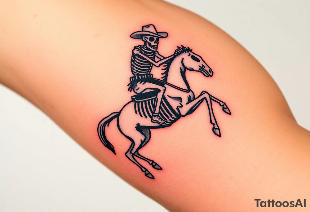 Skeleton cowboy on a bucking skeleton horse tattoo idea