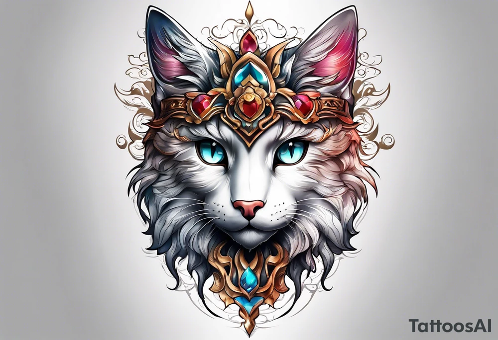Calf tattoo of an angel cat tattoo idea
