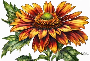 Indian blanket flower with the name Valor in the stem tattoo idea