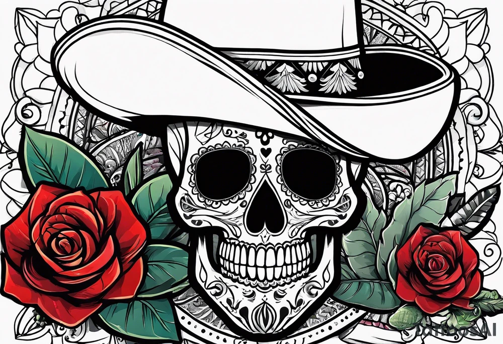 day of dead, red rose, Mexican hat, without skull, cactus tattoo idea