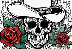 day of dead, red rose, Mexican hat, without skull, cactus tattoo idea