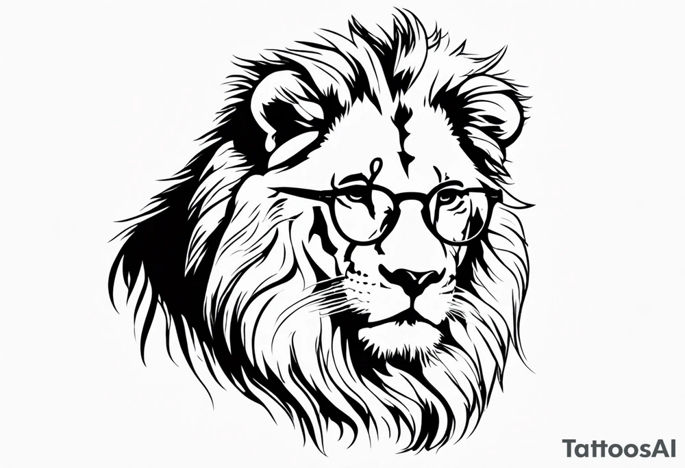 Lion wearing John Lennons glasses tattoo idea