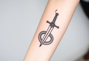 mystical snake coiled around an ancient dagger with jeweled hilt tattoo idea