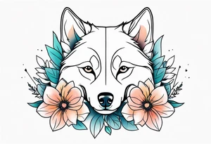 Husky ears with flowers tattoo idea
