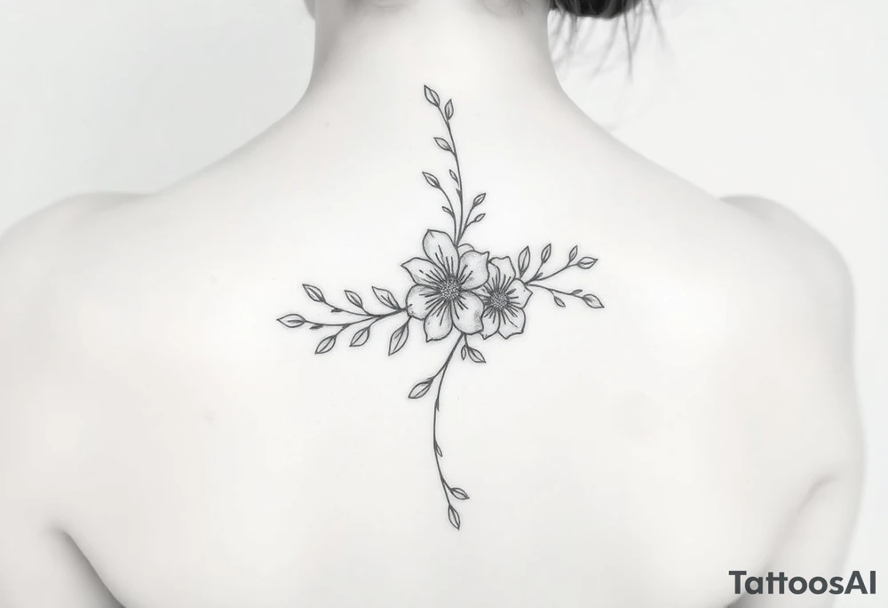 Delicate, simple floral spine tattoo tattoo idea