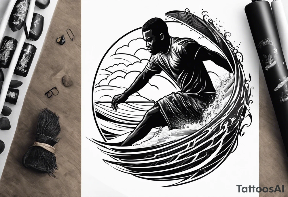 Black man surfing tattoo idea