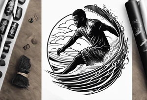 Black man surfing tattoo idea