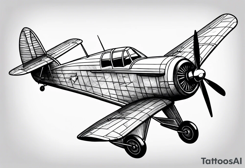 sketch of adventure plane in perspective from the bottom tattoo idea