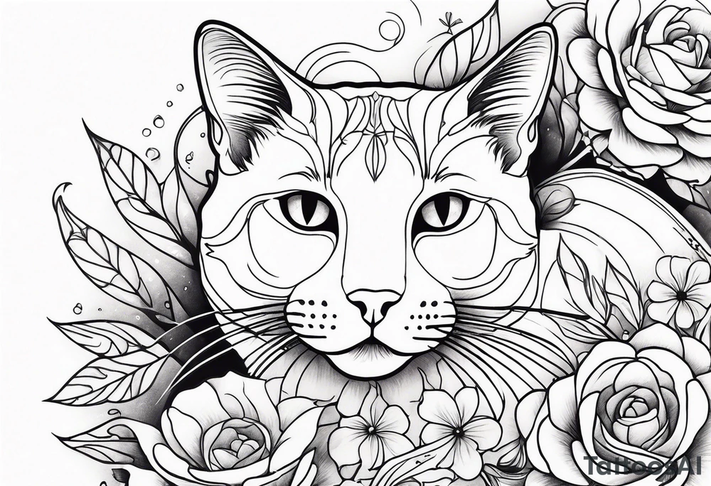 Art nouveau forearm tattoo of cat laying in flowers tattoo idea