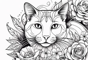 Art nouveau forearm tattoo of cat laying in flowers tattoo idea
