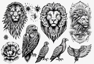 Adler und Löwe je halbseitig zusammengefügt tattoo idea