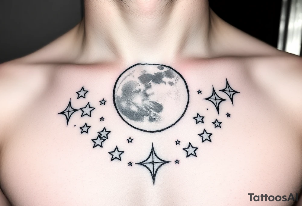 Moon and stars tattoo idea