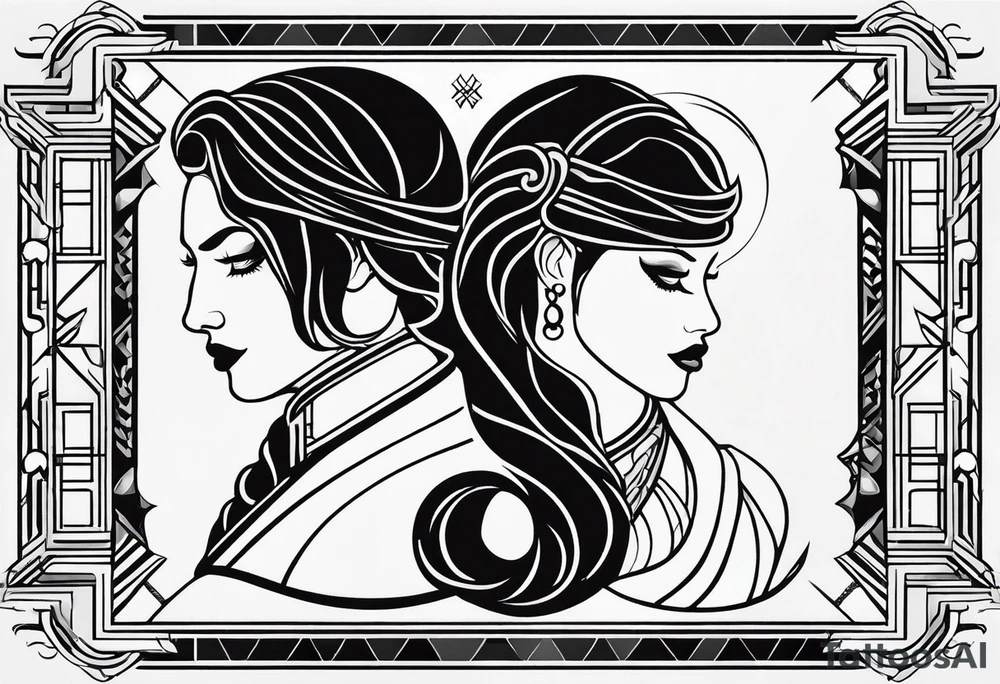 Twin flame. Make it small and minimalistic. Straight clean line border. Everything black and white minus the twin flame fire. tattoo idea
