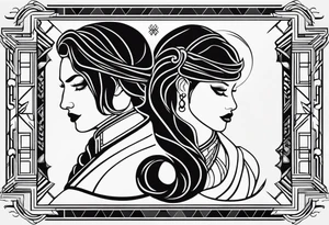 Twin flame. Make it small and minimalistic. Straight clean line border. Everything black and white minus the twin flame fire. tattoo idea