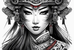 Japenese henya mask girl warrior tattoo idea