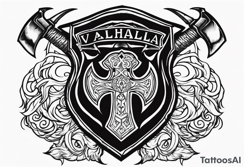 Valhalla sword shield axe armour tattoo idea