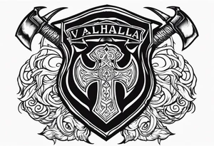 Valhalla sword shield axe armour tattoo idea