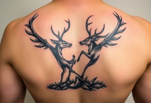 Photo realistic Vertical aligned nature scene with two deer fighting. 

This ai sucks tattoo idea